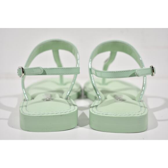Chanel 22C Green Patent Silver Chain CC Logo Mule Slide Flat Thong Sandal 37 - Picture 11 of 12